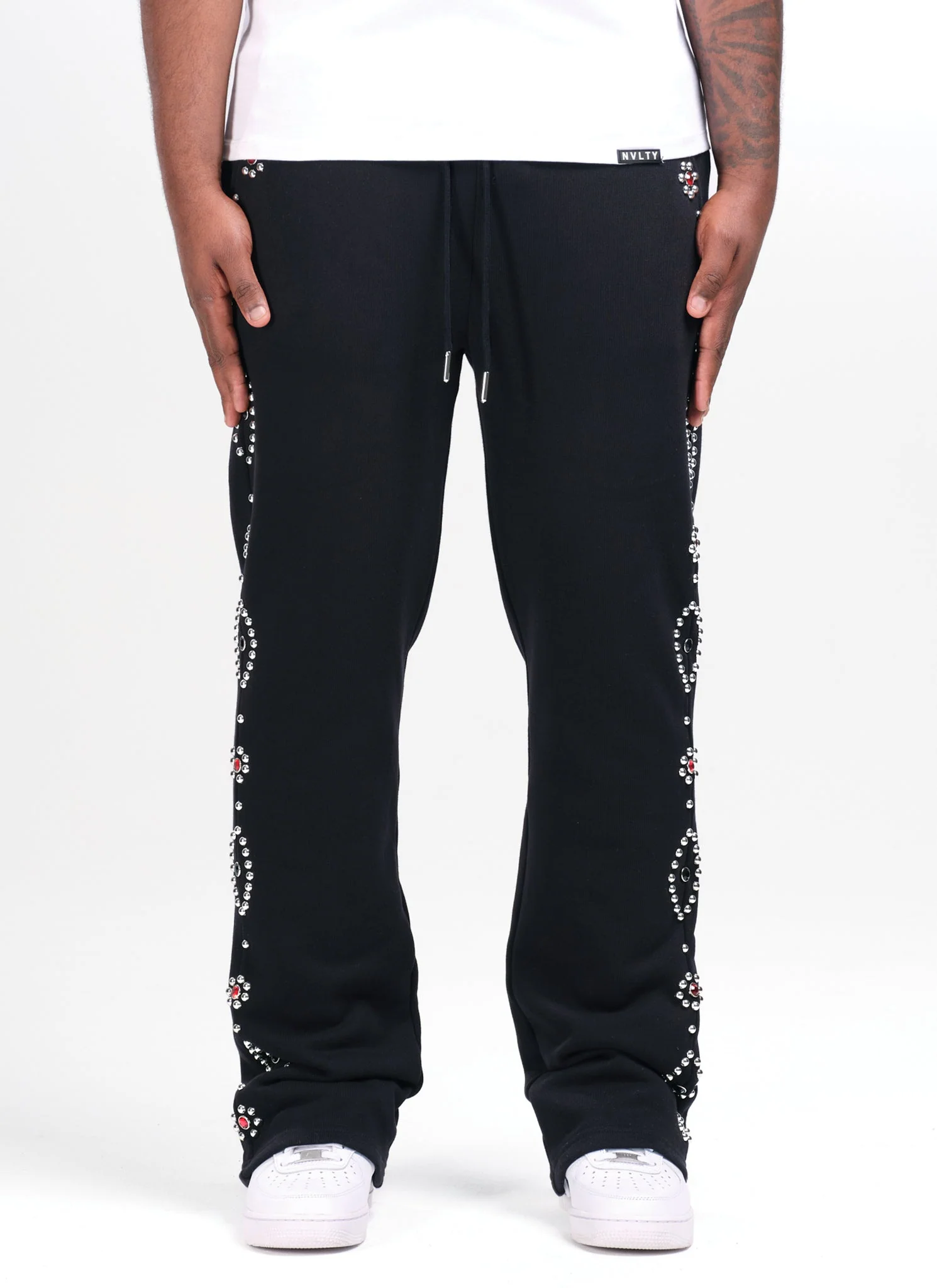 Vintage Studded Flare Joggers - Black - Image 5