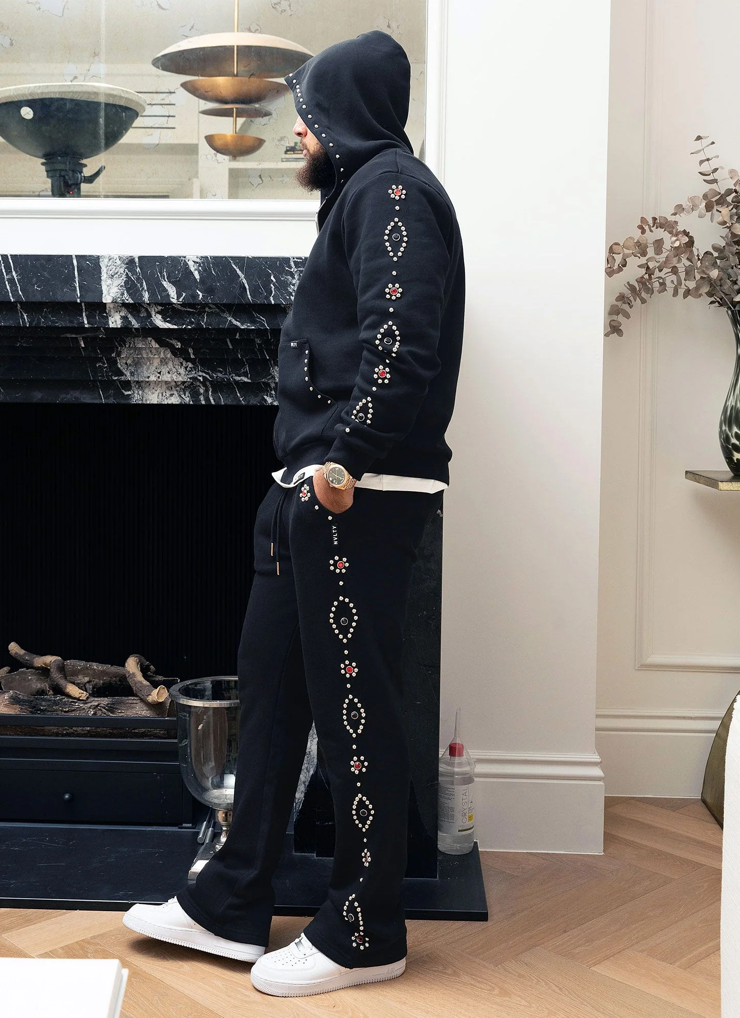 Vintage Studded Flare Joggers - Black - Image 6