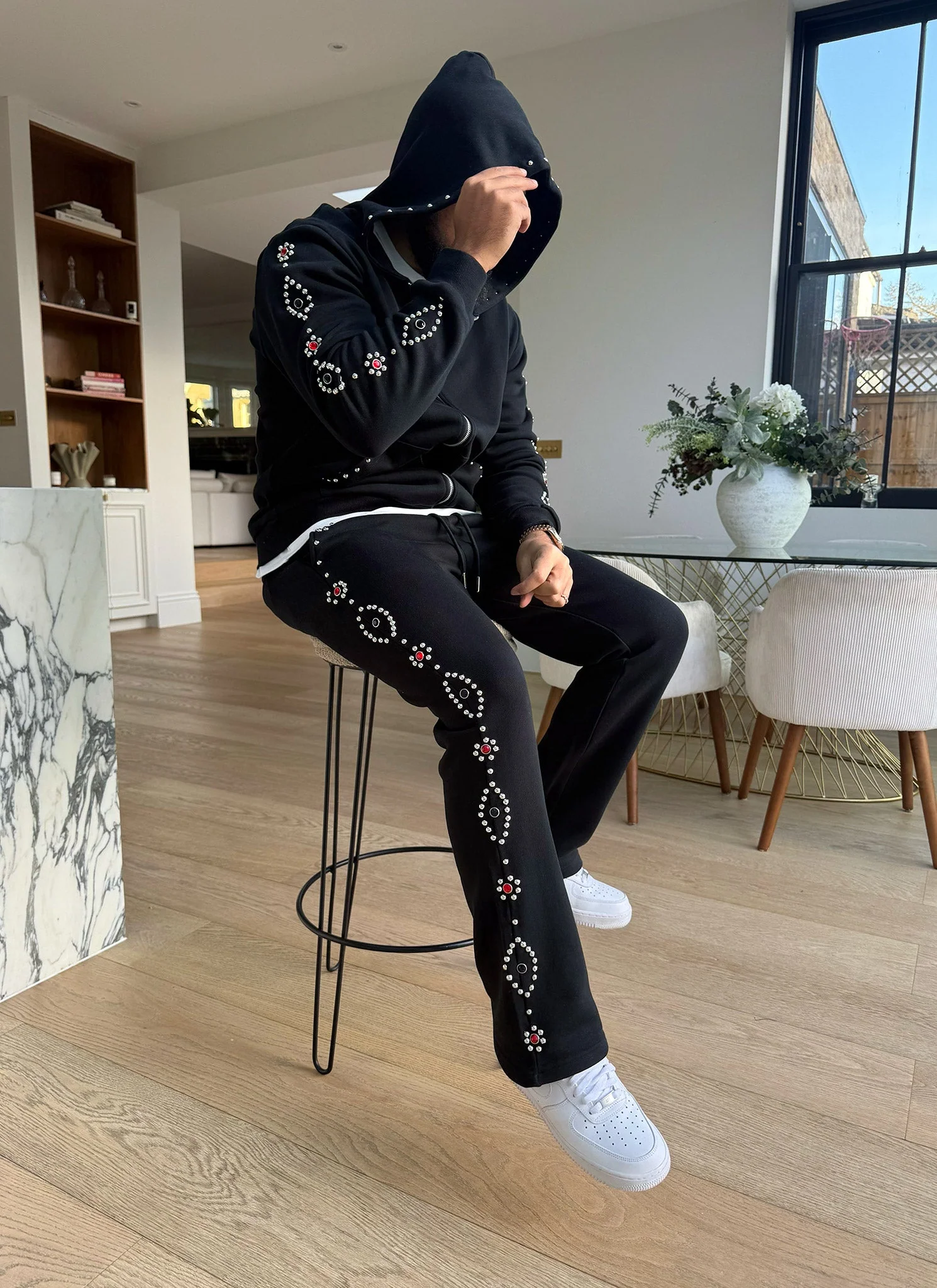Vintage Studded Flare Joggers - Black - Image 8
