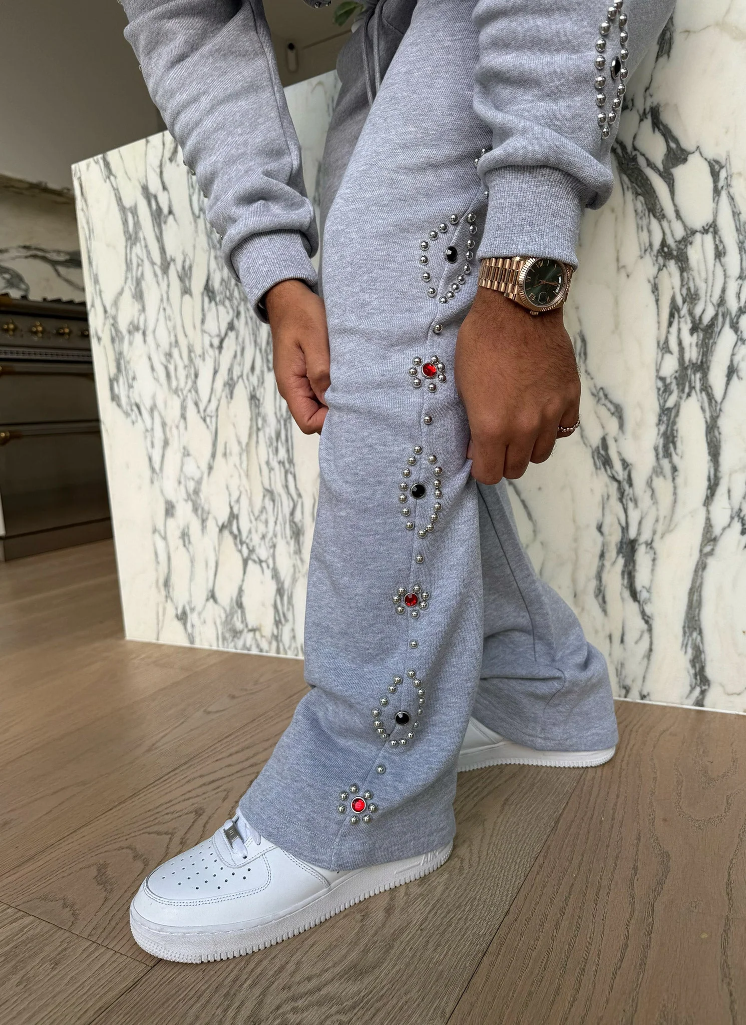 Vintage Studded Flare Joggers - Grey - Image 10