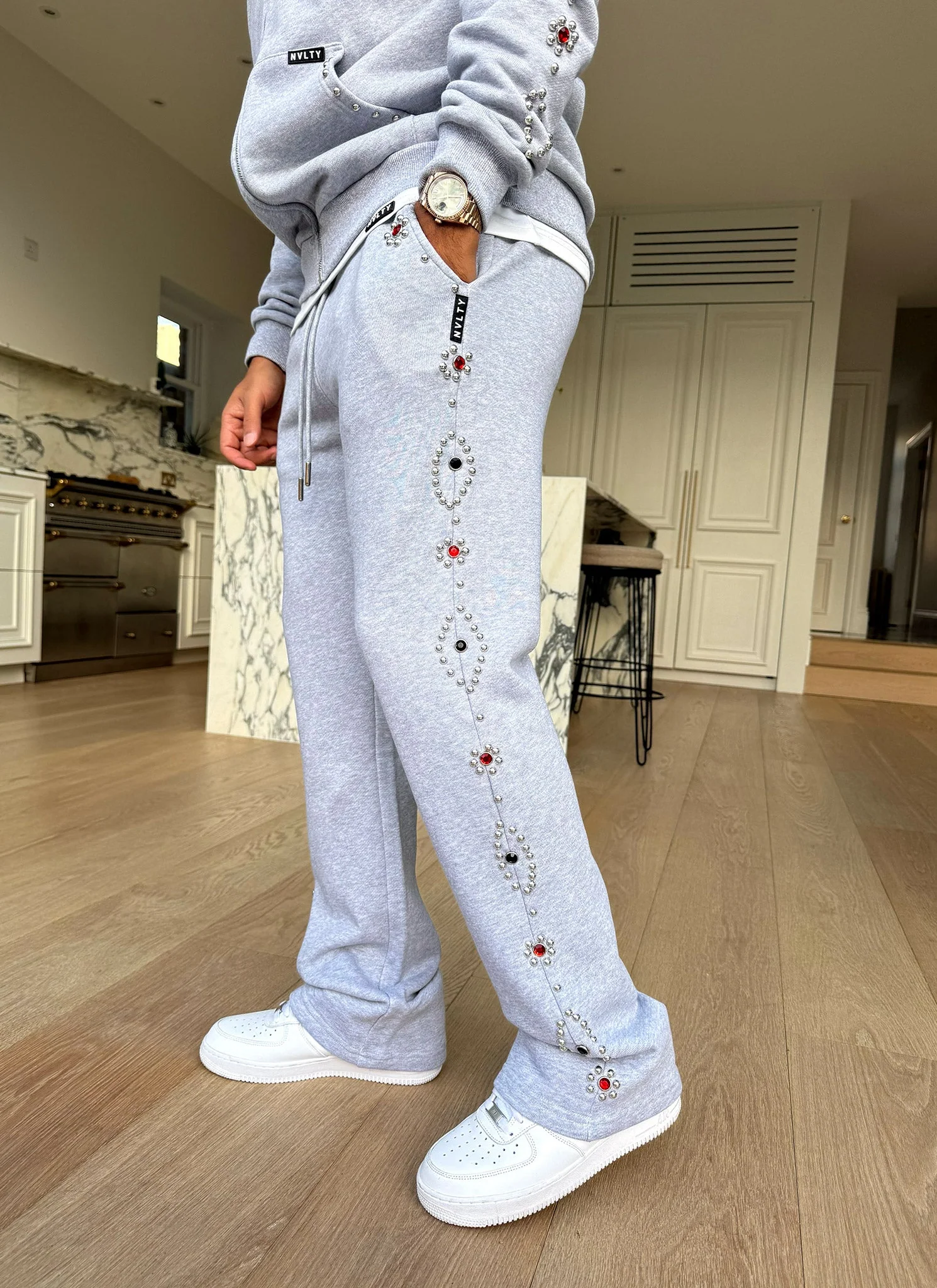 Vintage Studded Flare Joggers - Grey - Image 11
