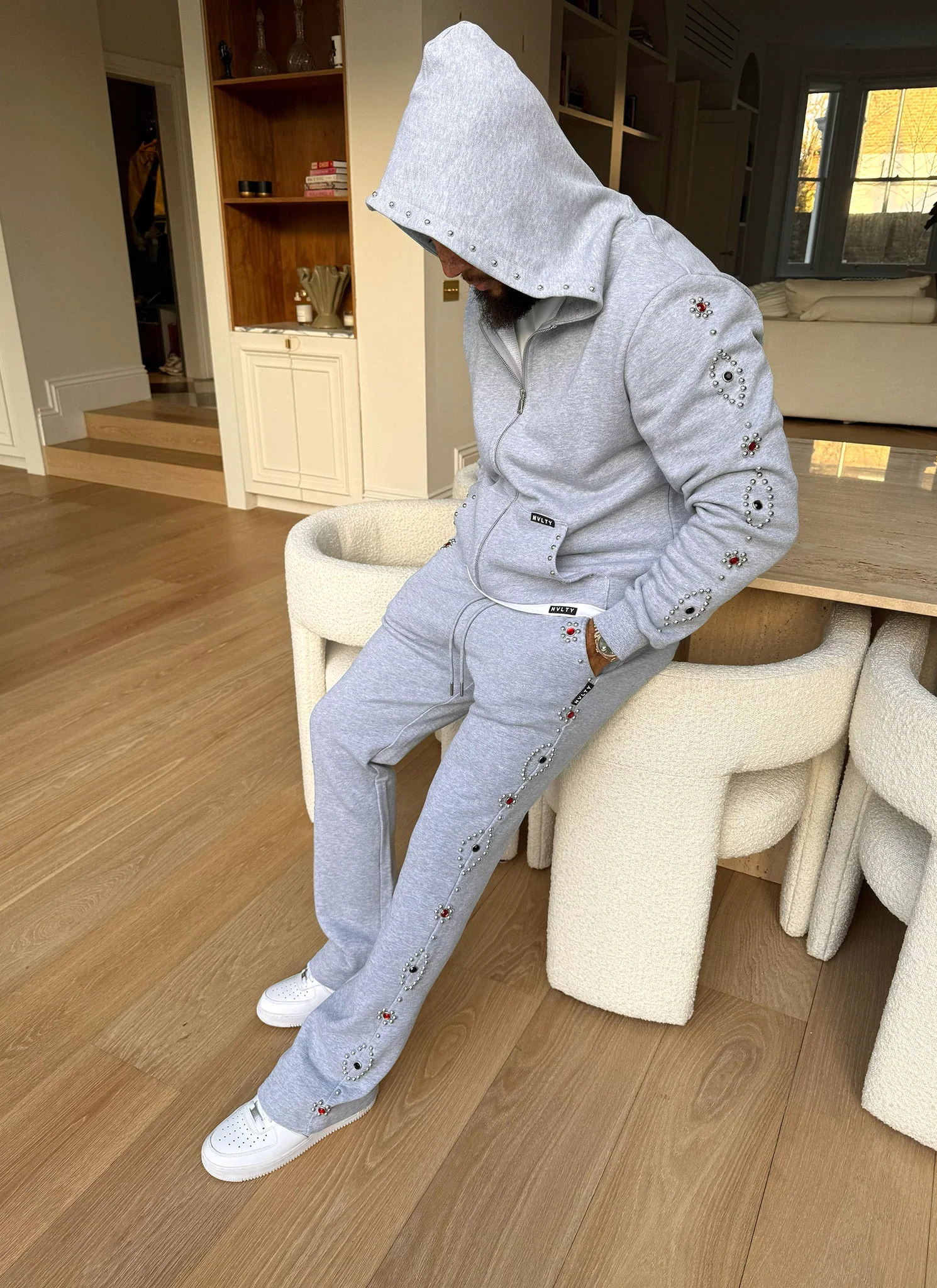 Vintage Studded Flare Joggers - Grey - Image 12