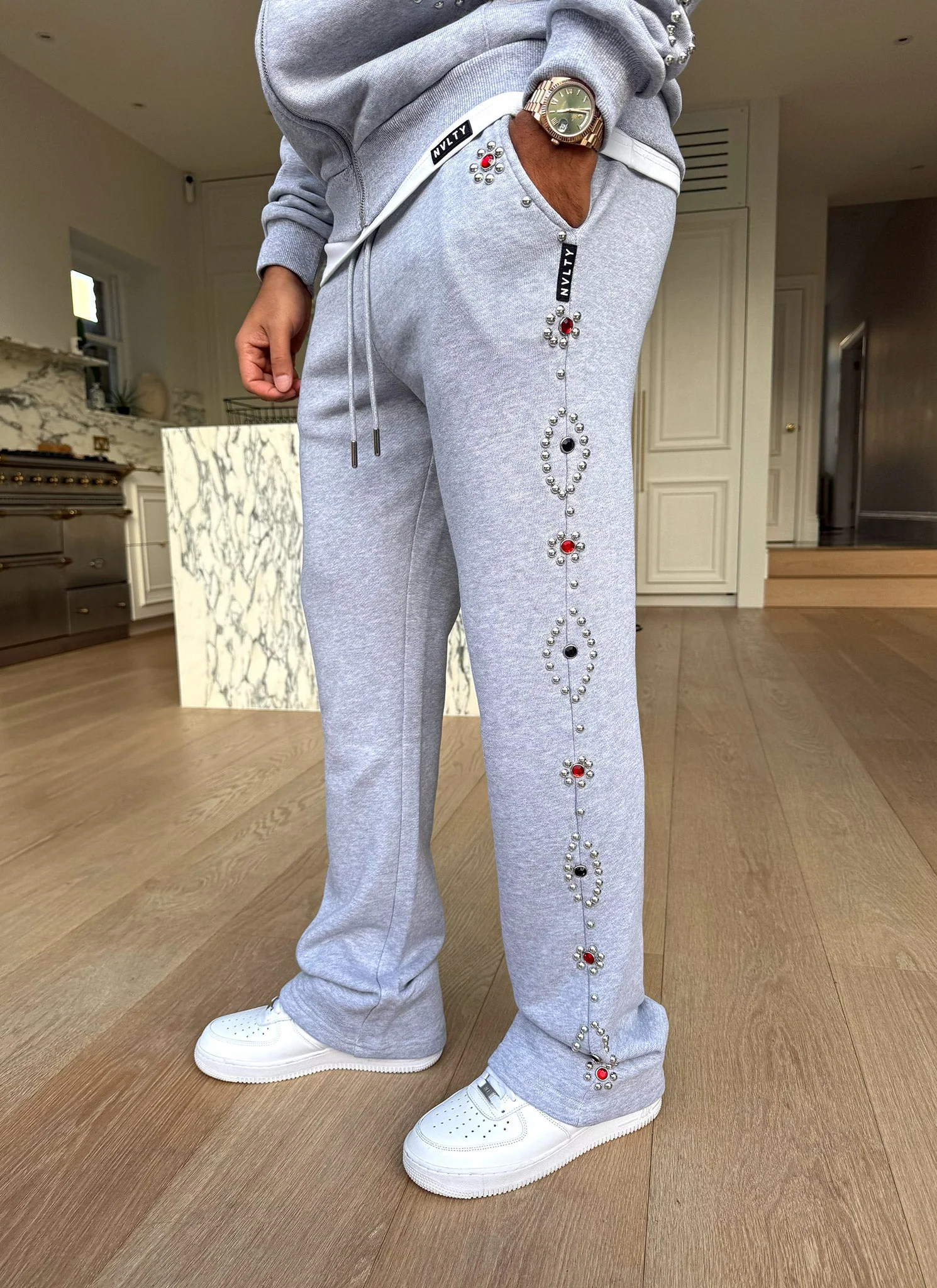 Vintage Studded Flare Joggers - Grey - Image 13