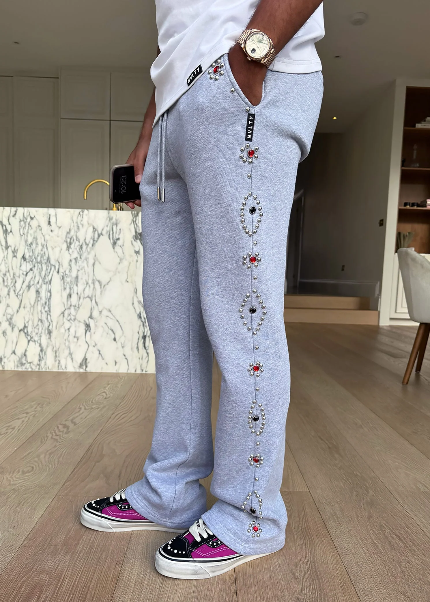 Vintage Studded Flare Joggers - Grey - Image 14