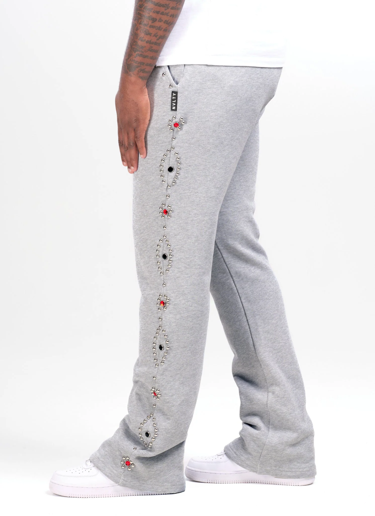 Vintage Studded Flare Joggers - Grey - Image 3