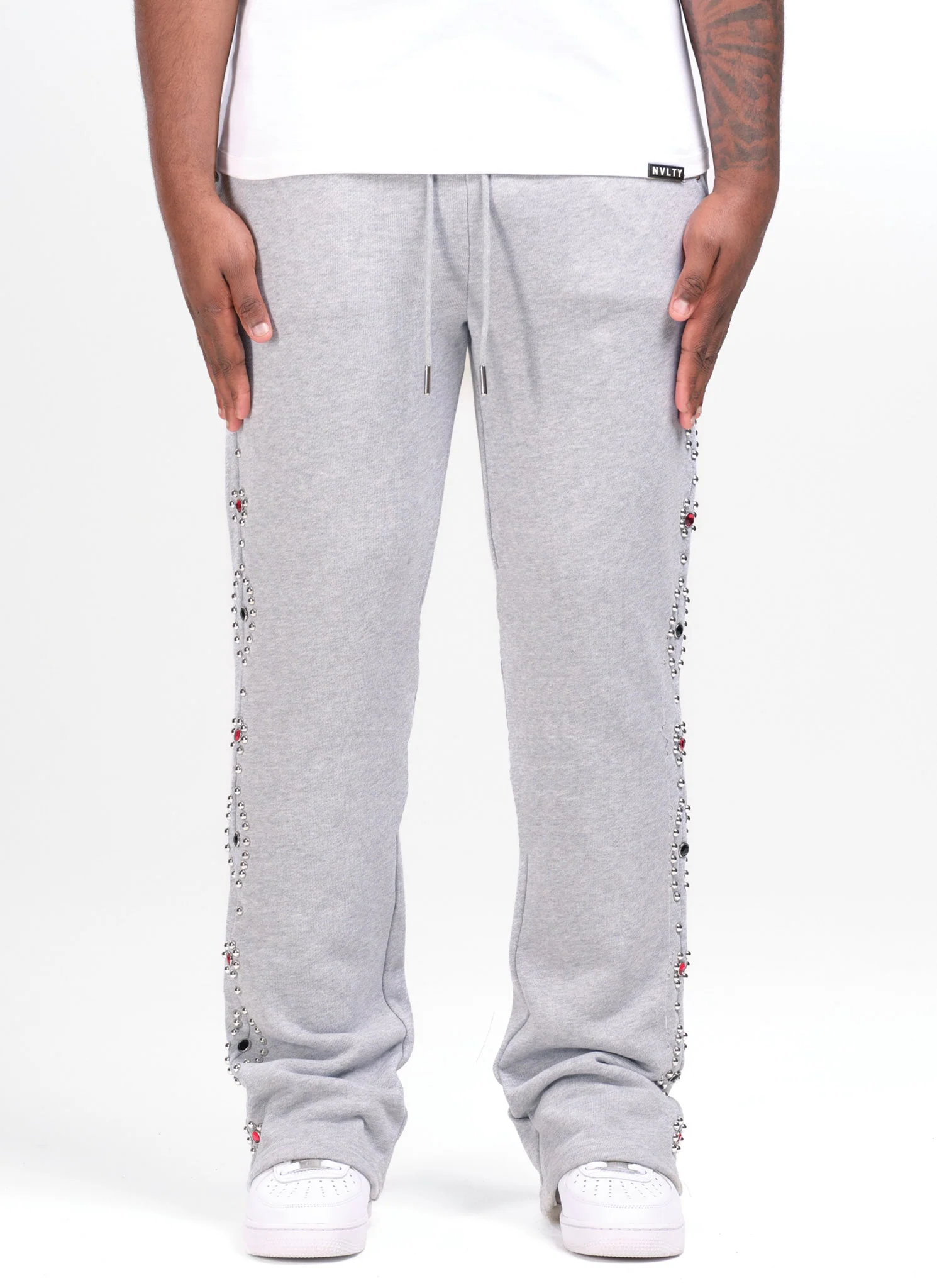 Vintage Studded Flare Joggers - Grey - Image 5