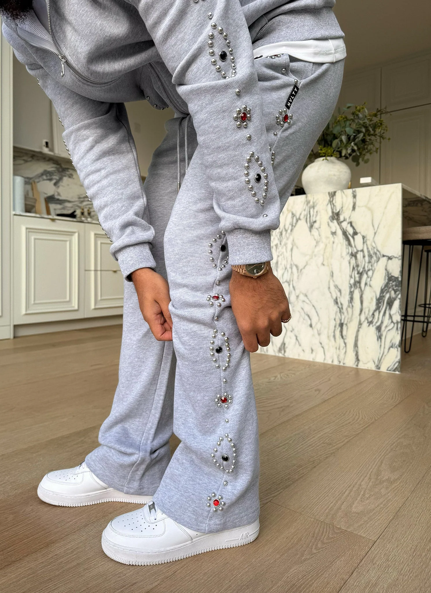 Vintage Studded Flare Joggers - Grey - Image 7