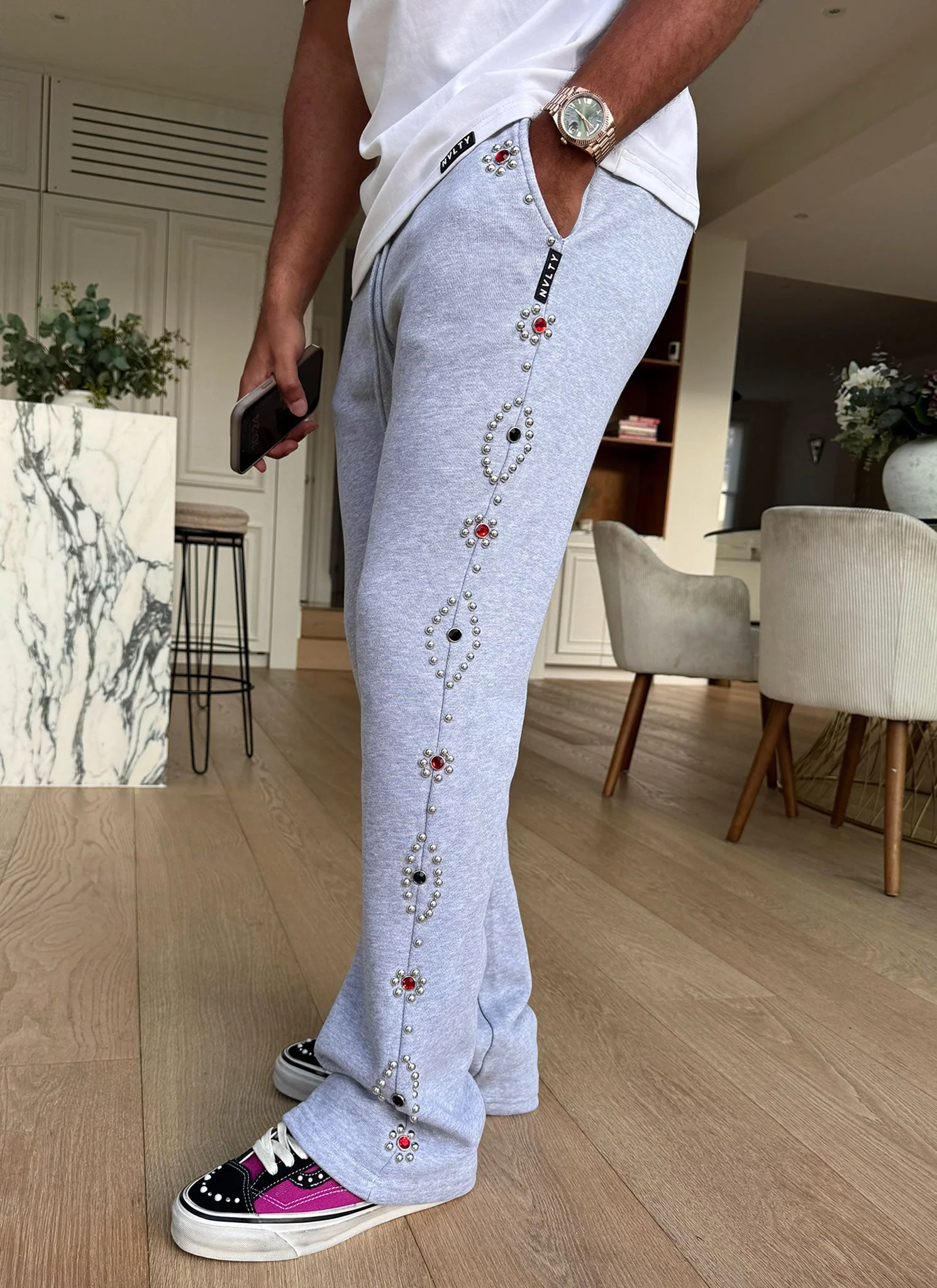 Vintage Studded Flare Joggers - Grey - Image 8