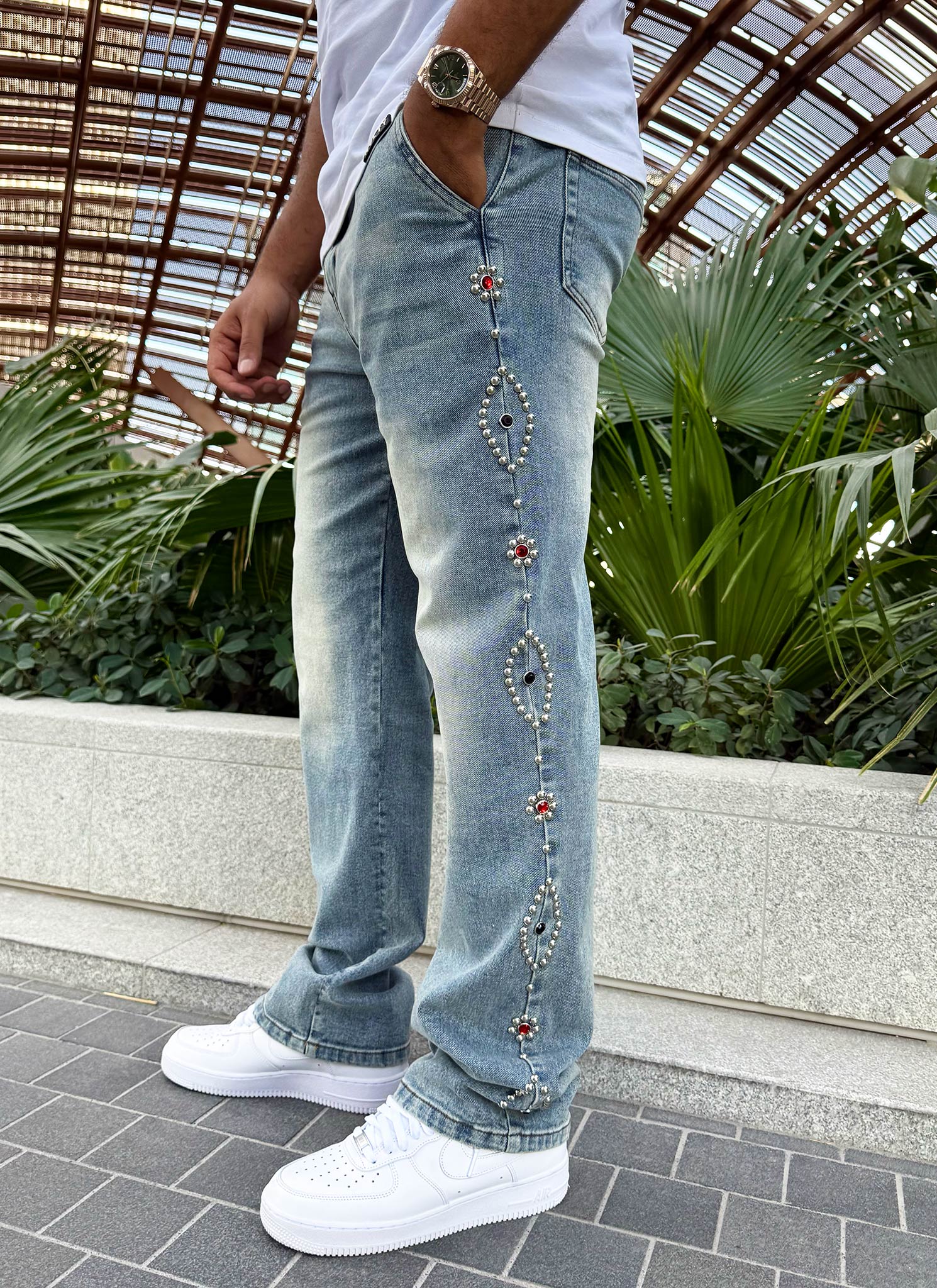Vintage Studded Jeans - Blue - Image 8