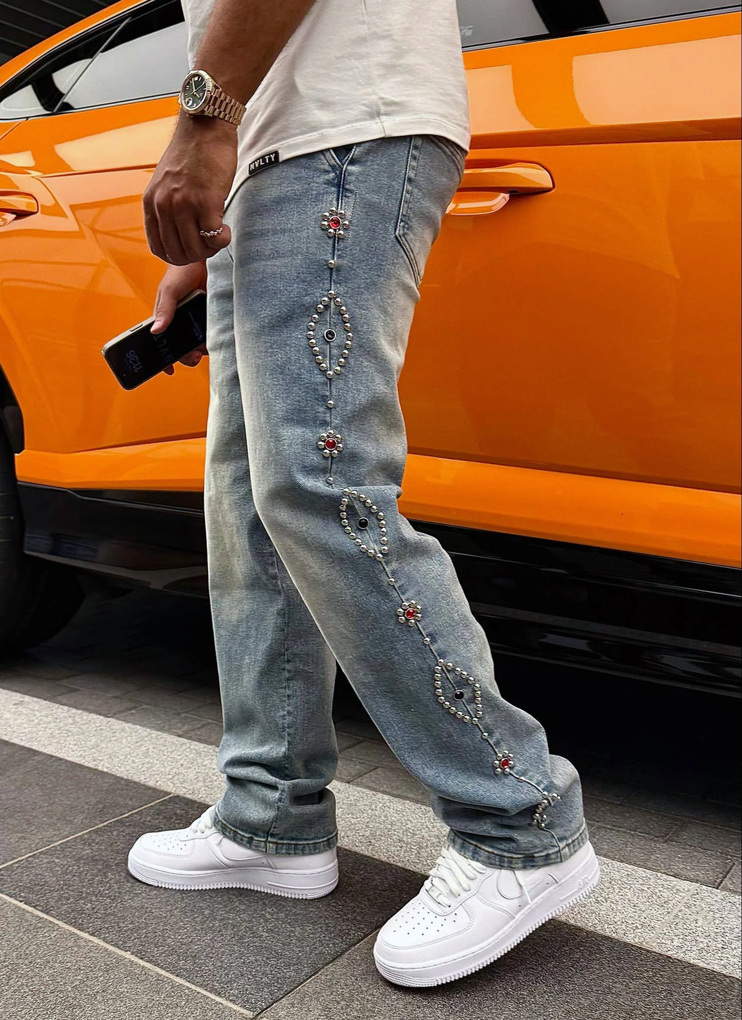 Vintage Studded Jeans - Blue - Image 9