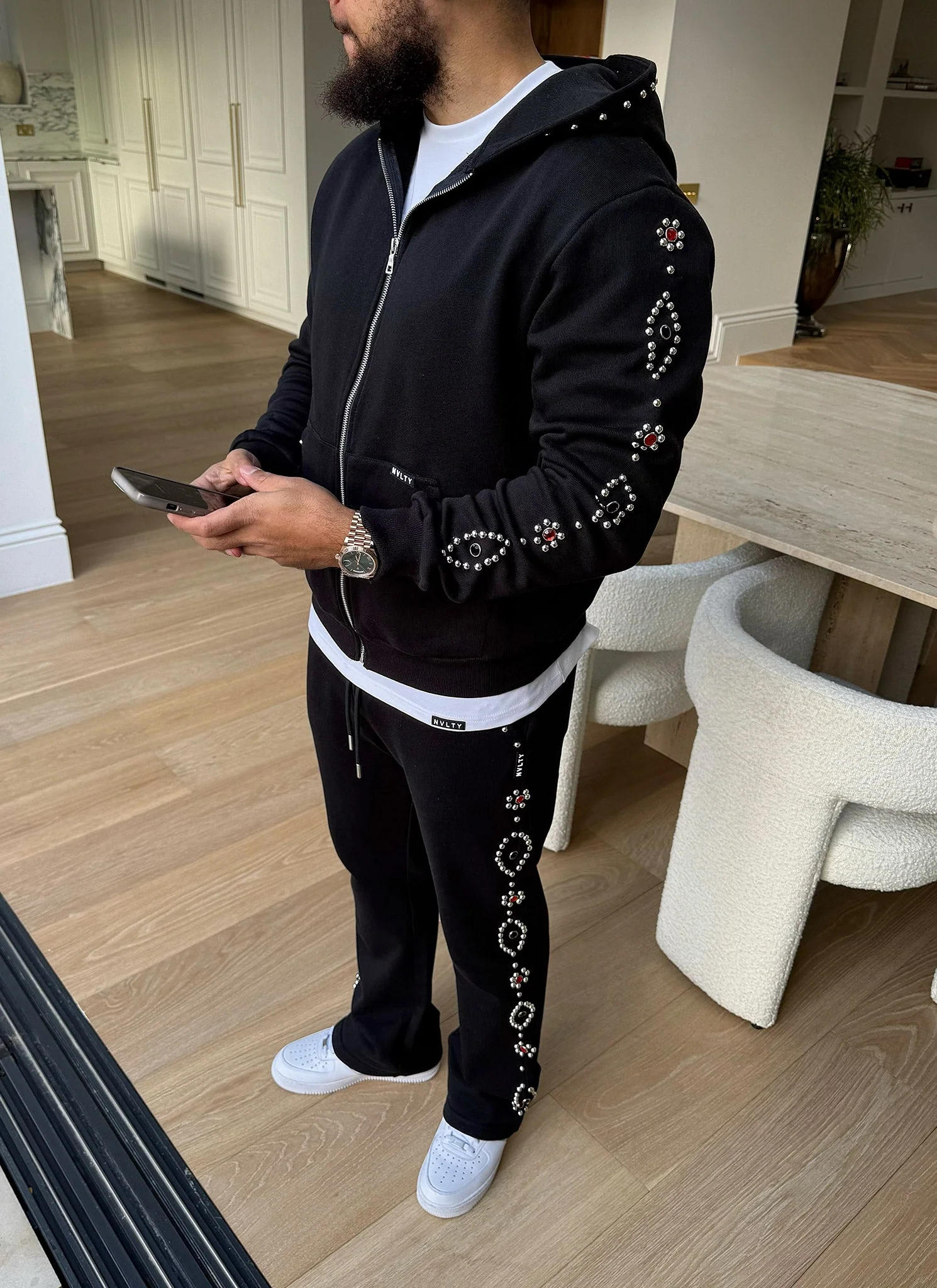 Vintage Studded Zip Hoodie - Black - Image 17