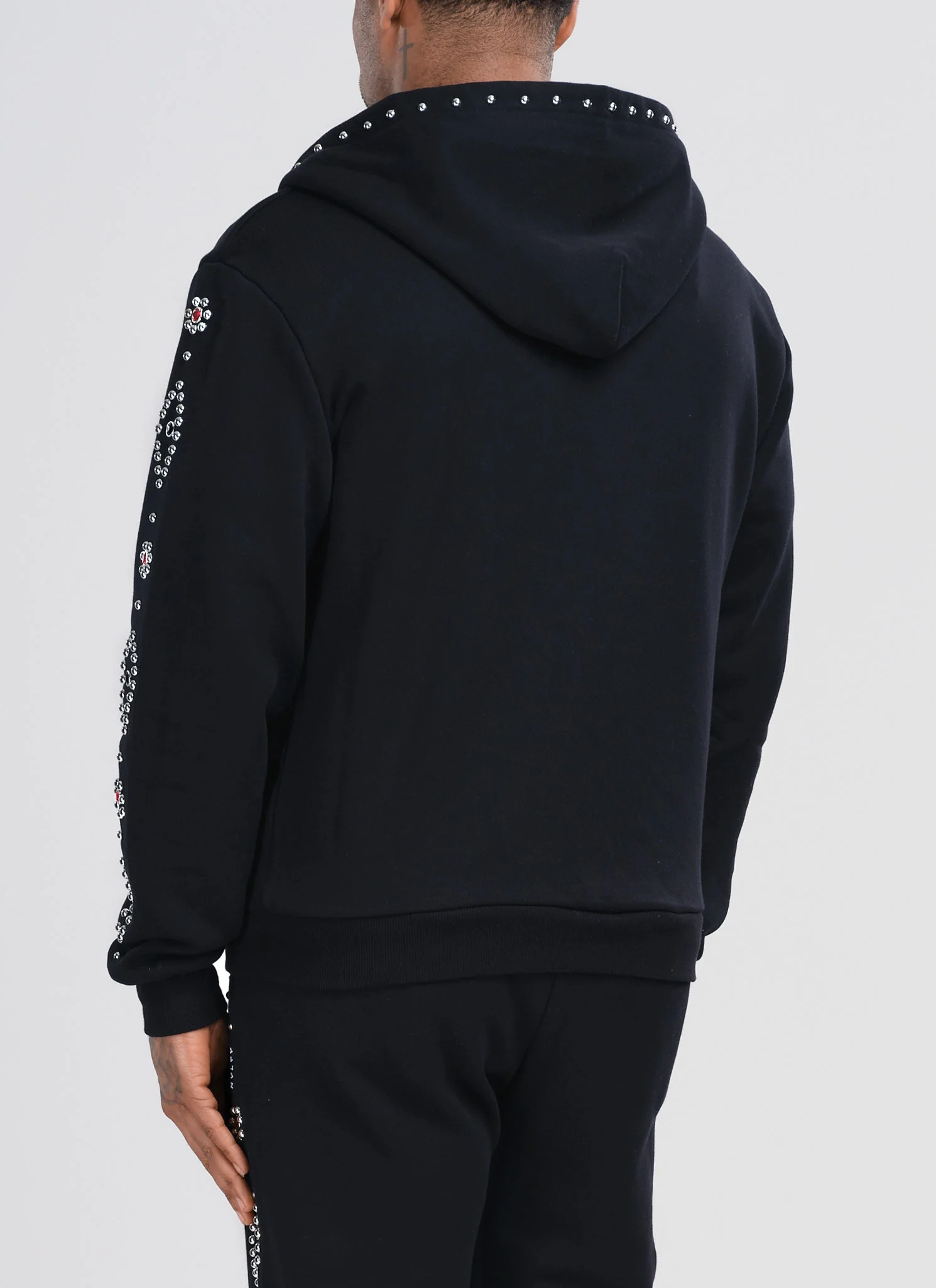 Vintage Studded Zip Hoodie - Black - Image 5