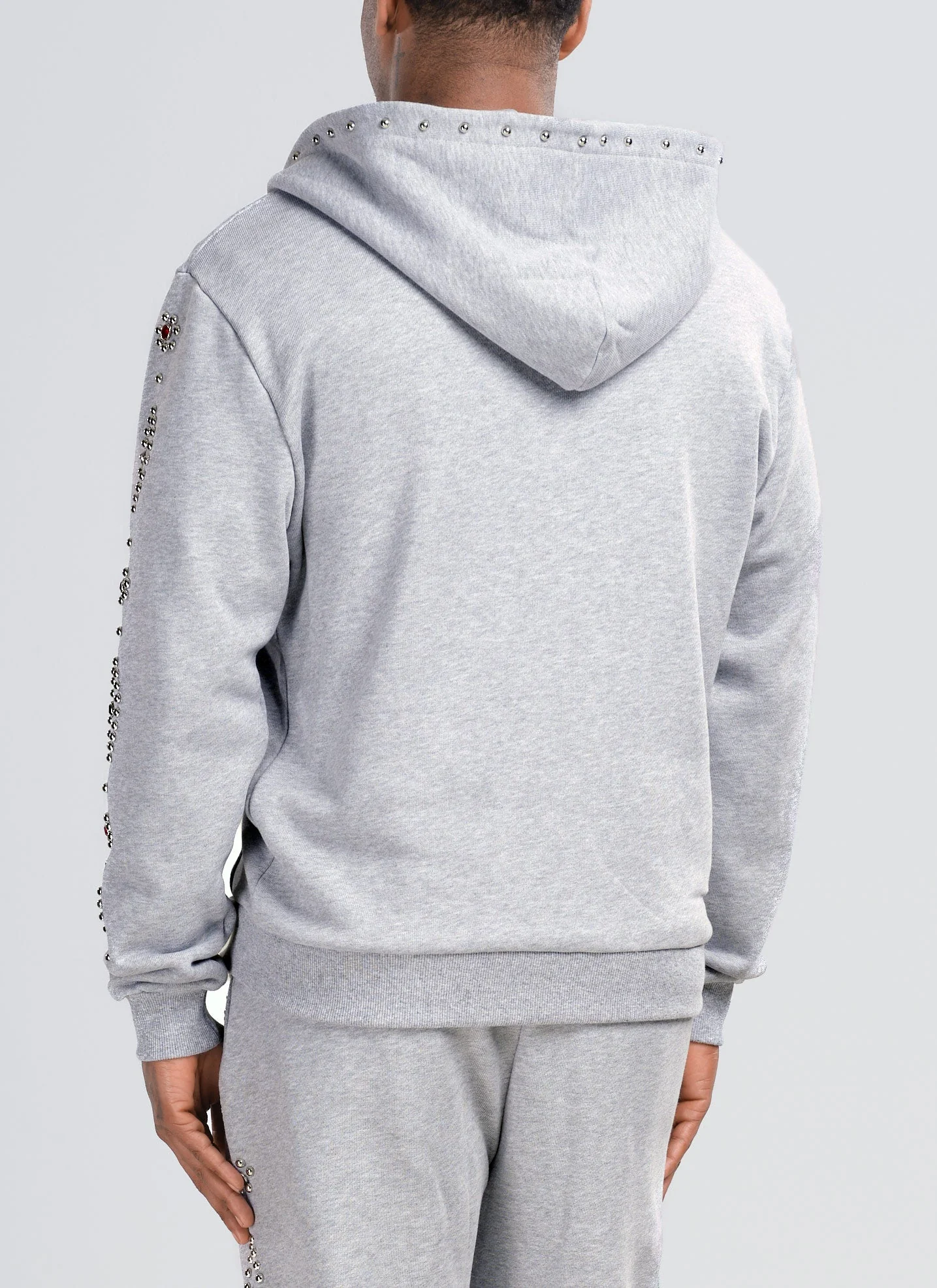 Vintage Studded Zip Hoodie - Grey - Image 5