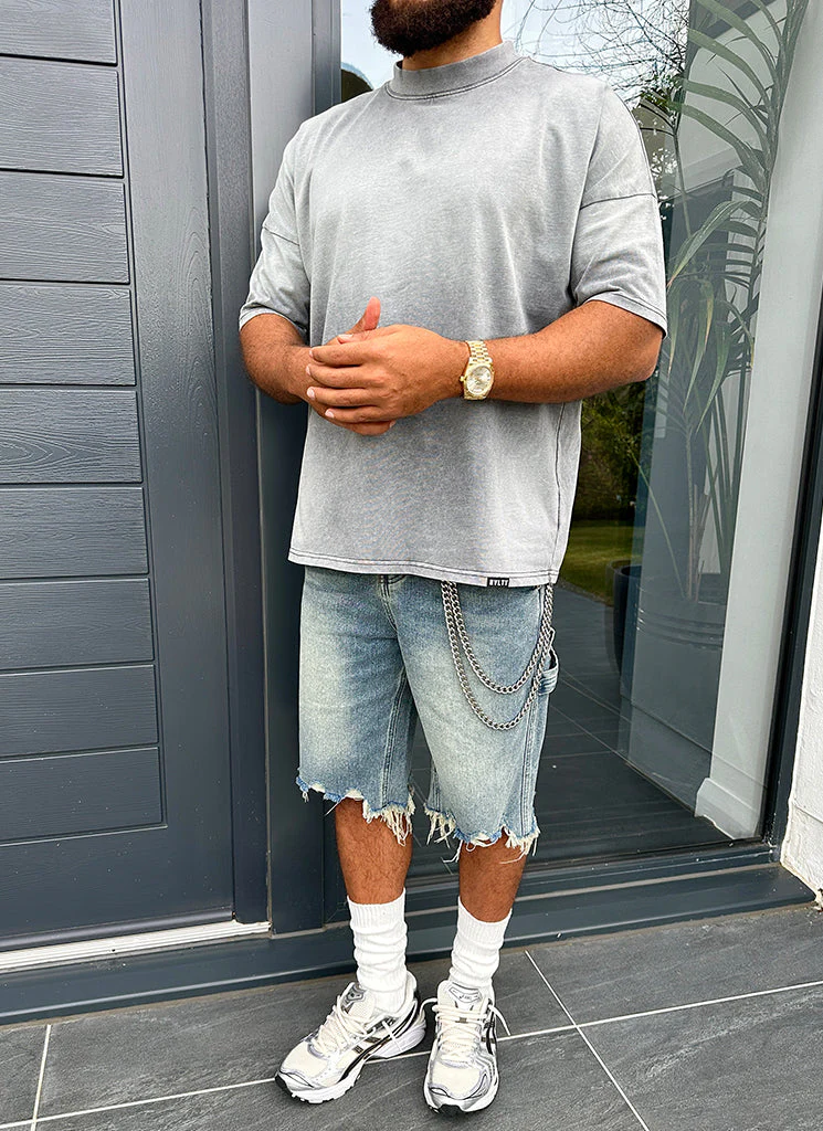 Vintage Sunfaded Drop Shoulder T-Shirt - Grey - Image 8
