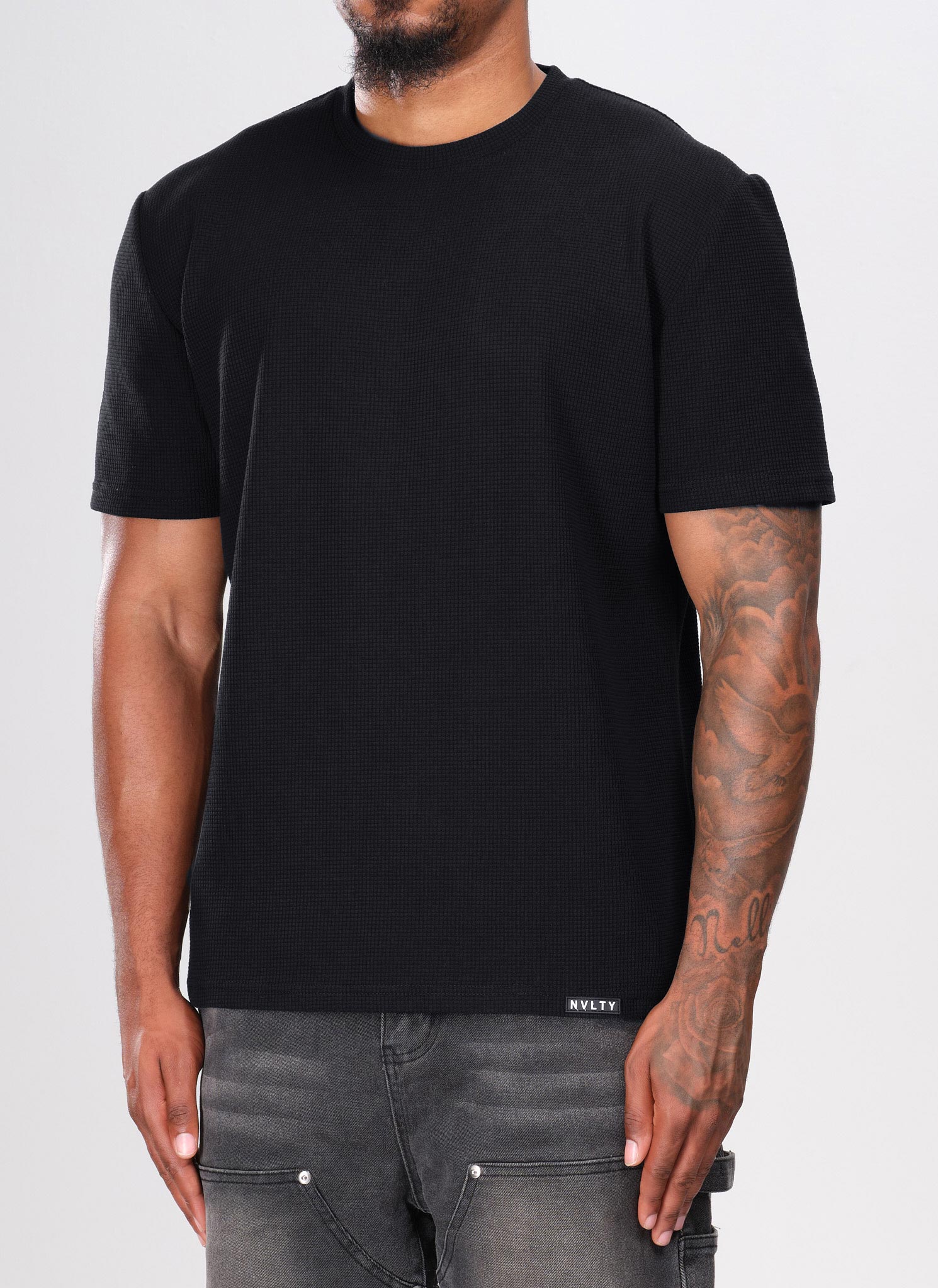 Waffle Fitted T-Shirt - Black - Image 2